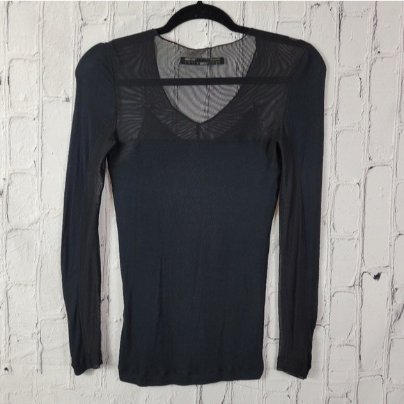 All Saints sheer black Emile long sleeve mesh detail top - Picture 4 of 8